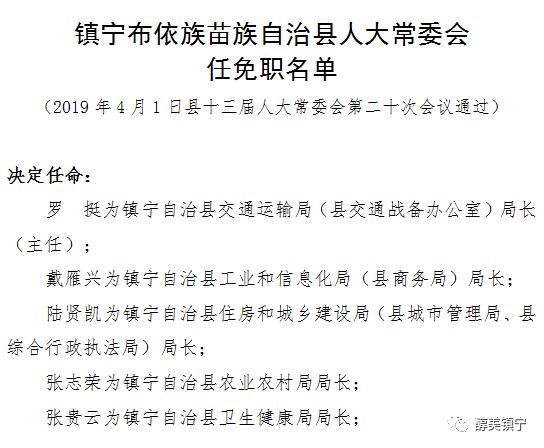 镇宁布依族苗族自治县自然资源和规划局人事任命动态解读