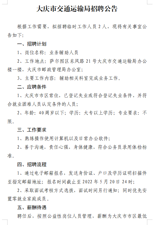 莱城区交通运输局招聘启事概览